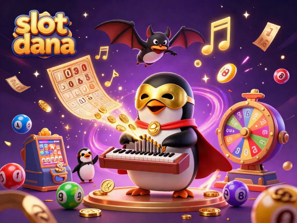 Play slot dana with exciting colorful elements and fun characters in a lively casino scene.