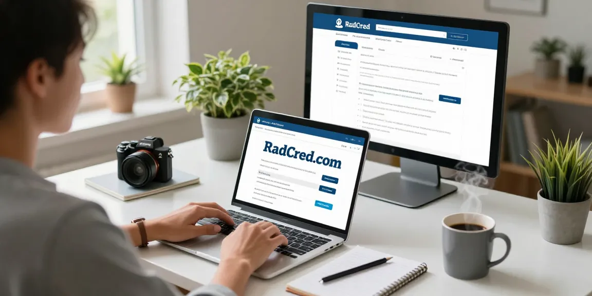 Individual applying for a $700 loan online through RadCred.com in a comfortable home office.