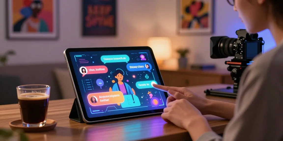 Engaging with spicy chat AI in a cozy modern workspace, showcasing vibrant holographic interactions.