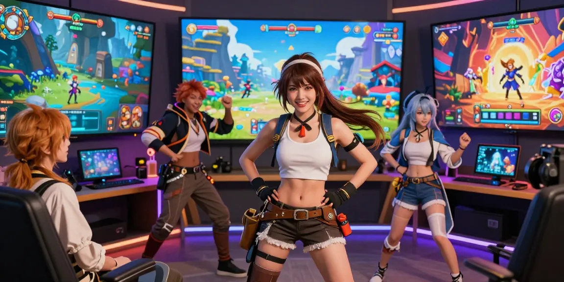 Dynamic scene showcasing female protagonist hentai games with engaging characters and vibrant fantasy landscapes.