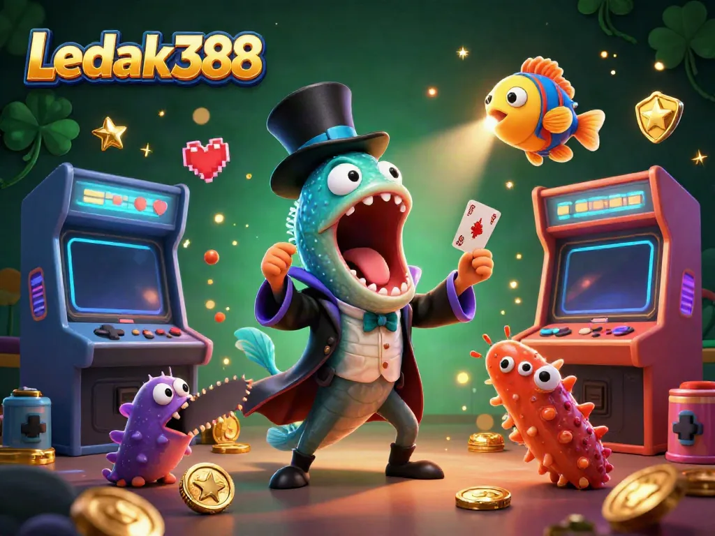 Engage with Ledak388's gaming charm through a magical 3D illustration showcasing characters and vibrant elements.