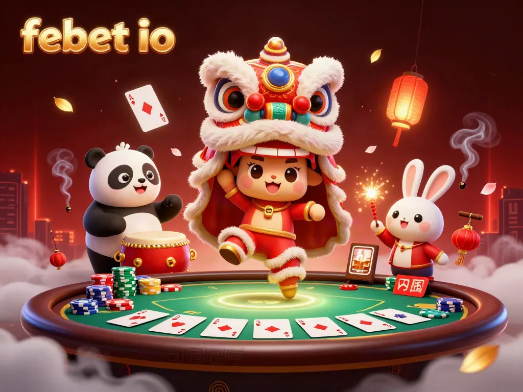 Experience the thrilling world of febet io with an exciting lion dance and casino elements.