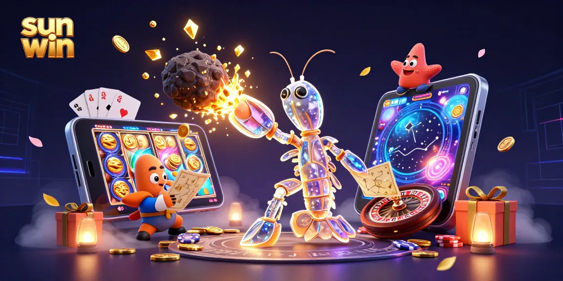 Play exciting games at sun win, featuring a mantis shrimp in action surrounded by vibrant casino elements.